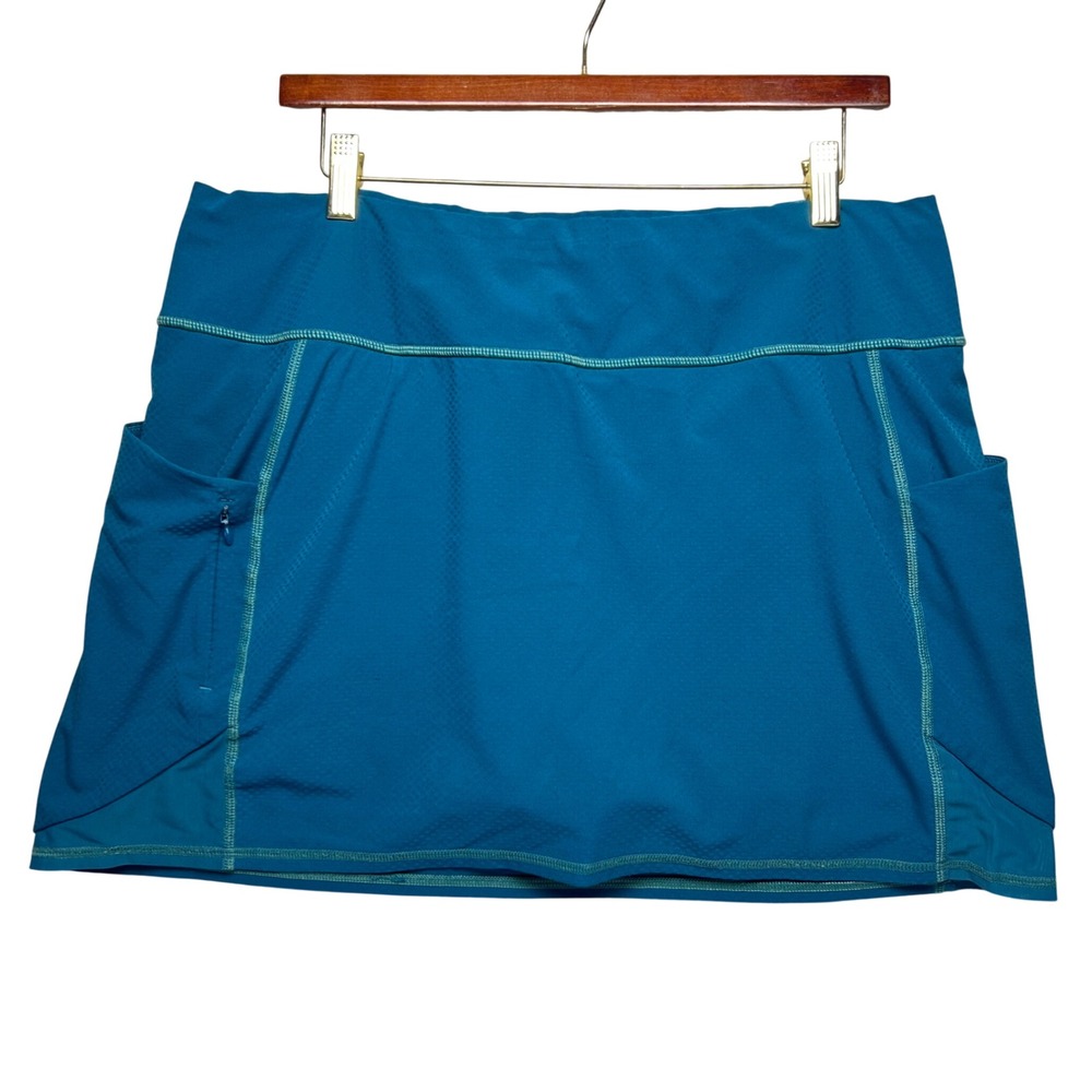 Athleta Teal Blue Textured Athletic‎ Skort Size L Pockets Tennis Golf Workout